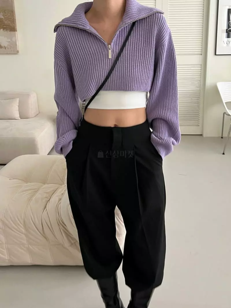 3.Another - Korean Women Fashion - #womensfashion - Crop Zip-up Knit Tee - 5