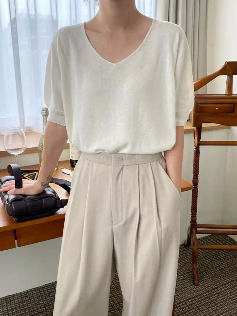 3.Another - Korean Women Fashion - #womensfashion - V Whole Gament Knit Tee