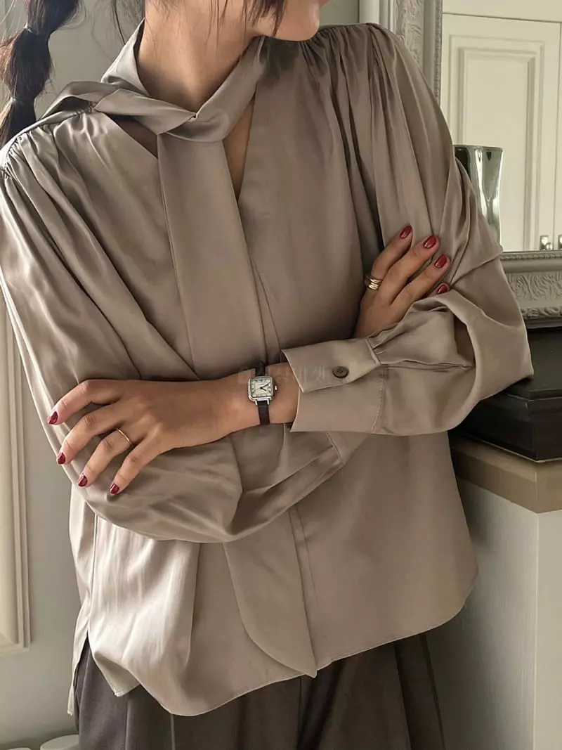 A Want - Korean Women Fashion - #momslook - Liv Tie Blouse - 5