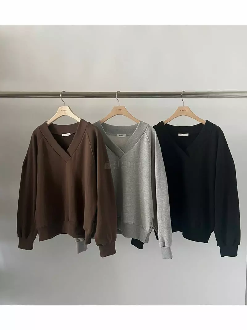 A Want - Korean Women Fashion - #restrostyle - Nomal V Neck Sweatshirt - 9