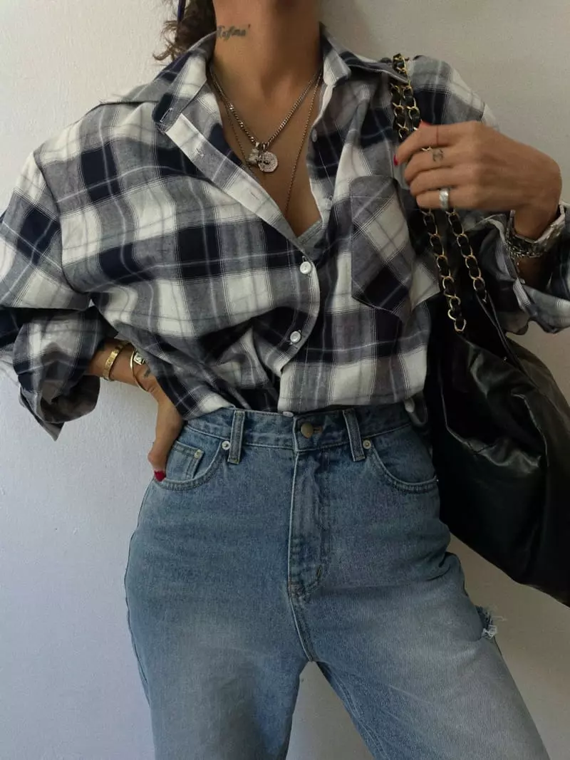 Abbeylee - Korean Women Fashion - #momslook - Check Boxy Shirt - 9