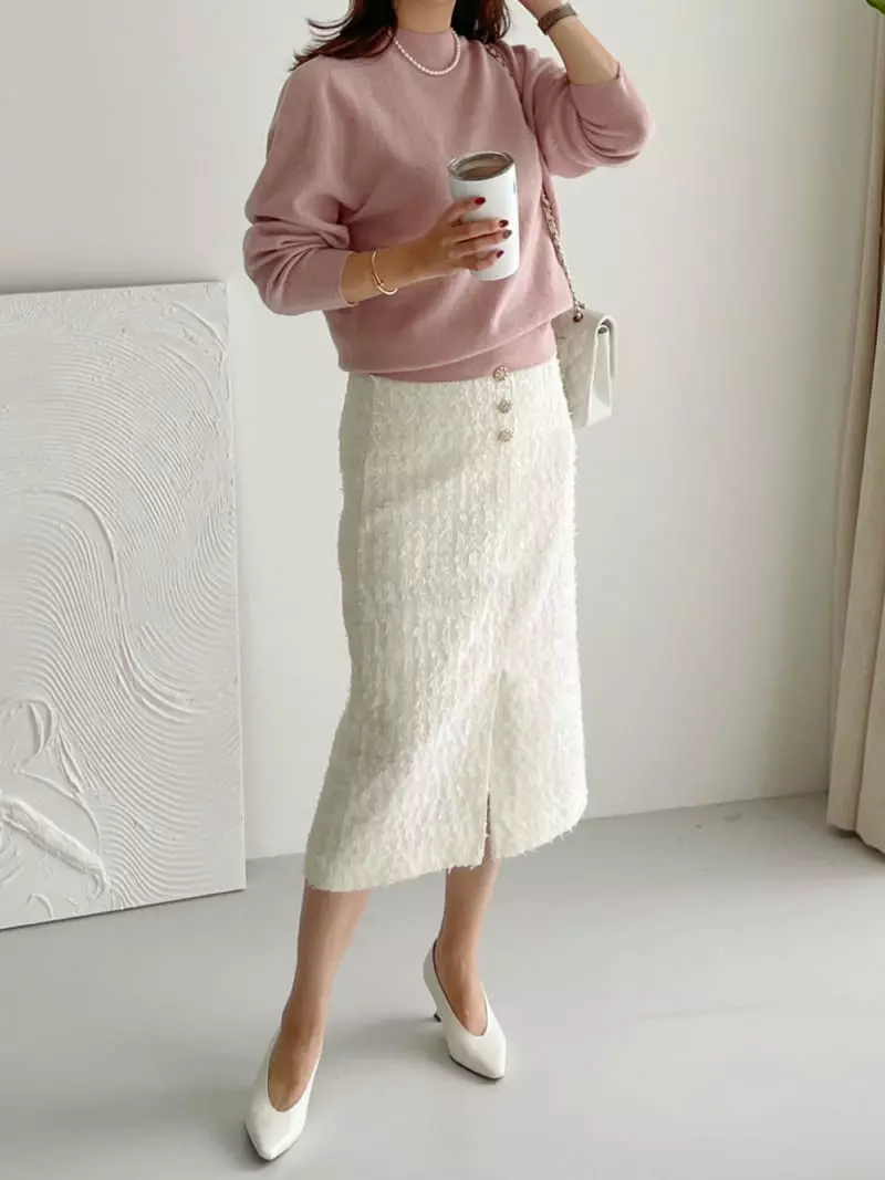 After Glow - Korean Women Fashion - #womensfashion - Whole Gament Round Knit Tee - 4