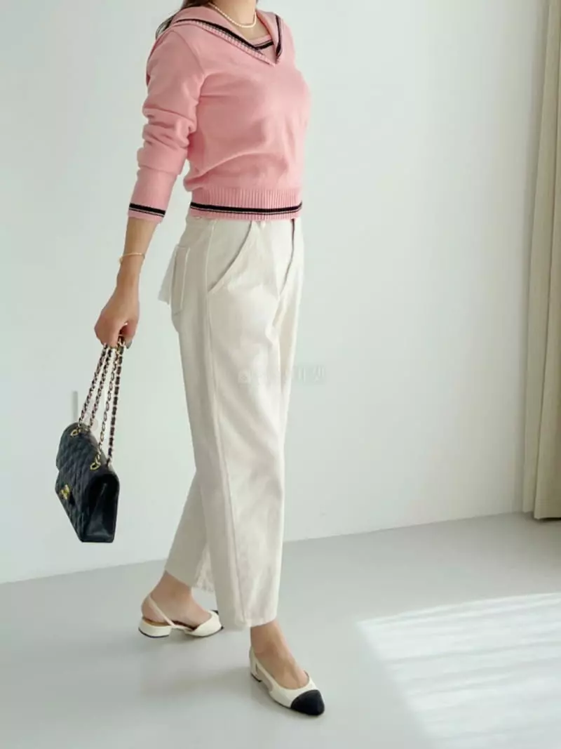 After Glow - Korean Women Fashion - #momslook - Cash Sailor Knit Tee - 8