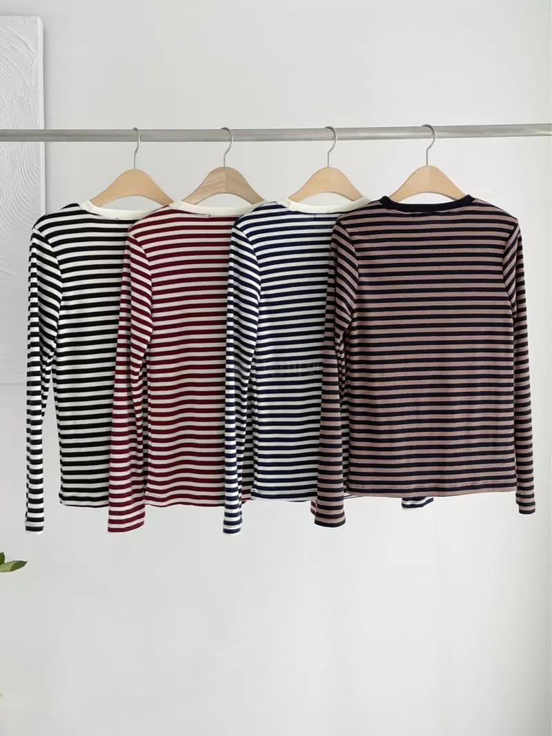 After Glow - Korean Women Fashion - #momslook - U A Stripes Tee - 2