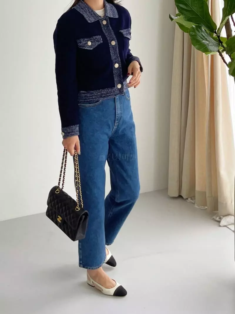 After Glow - Korean Women Fashion - #momslook - Denim Knit Cardigan - 10