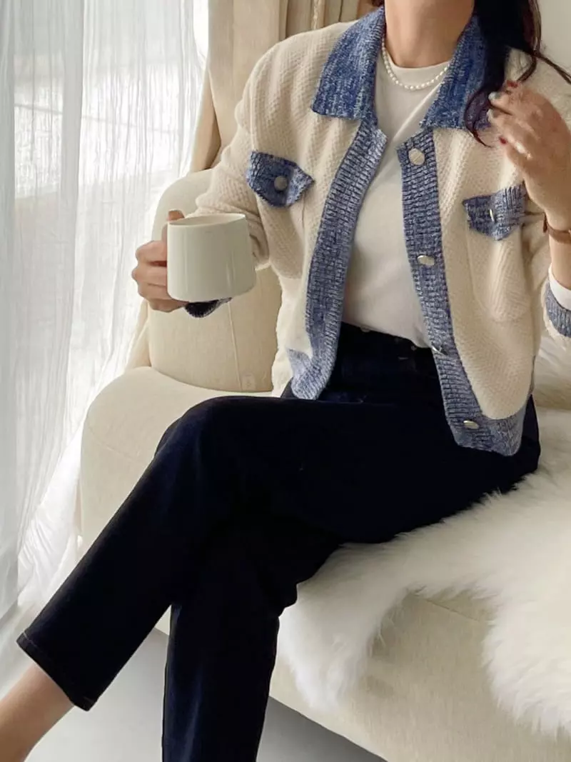After Glow - Korean Women Fashion - #momslook - Denim Knit Cardigan - 8