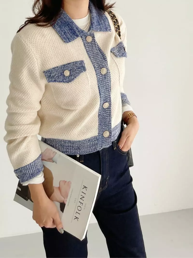 After Glow - Korean Women Fashion - #restrostyle - Denim Knit Cardigan - 3