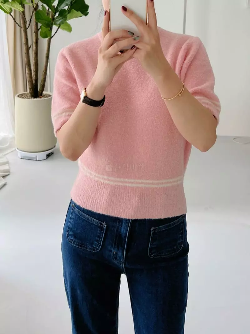 After Glow - Korean Women Fashion - #romanticstyle - Bookle Round Knit Tee - 9