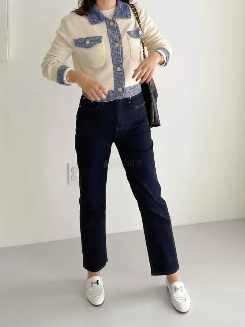 After Glow - Korean Women Fashion - #shopsmall - Denim Knit Cardigan - 5