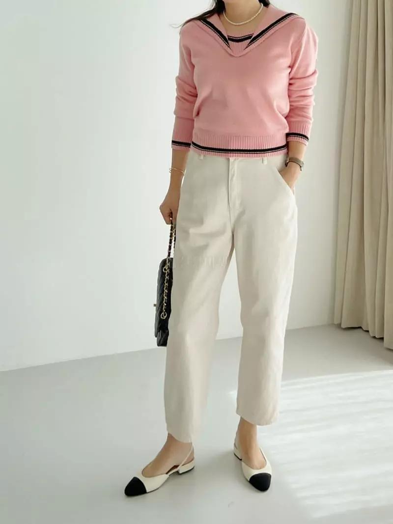 After Glow - Korean Women Fashion - #vintageinspired - Cash Sailor Knit Tee - 11