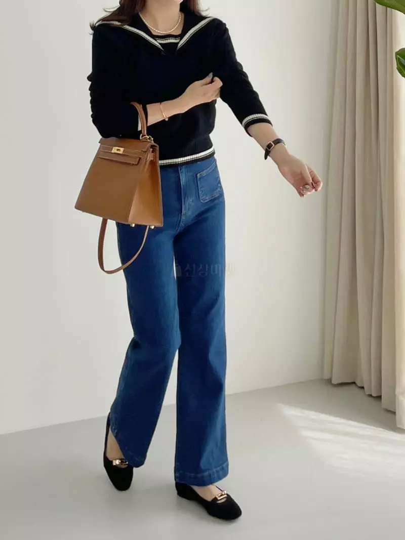 After Glow - Korean Women Fashion - #vintagekidsstyle - Cash Sailor Knit Tee - 12