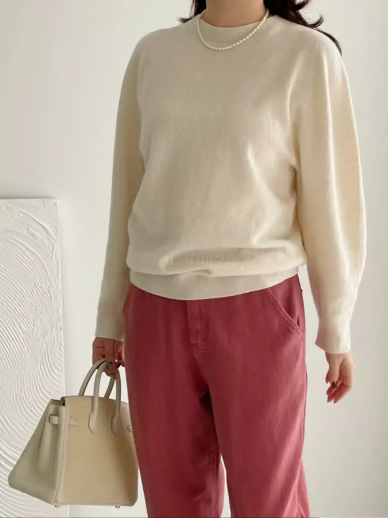 After Glow - Korean Women Fashion - #womensfashion - Whole Gament Round Knit Tee - 9