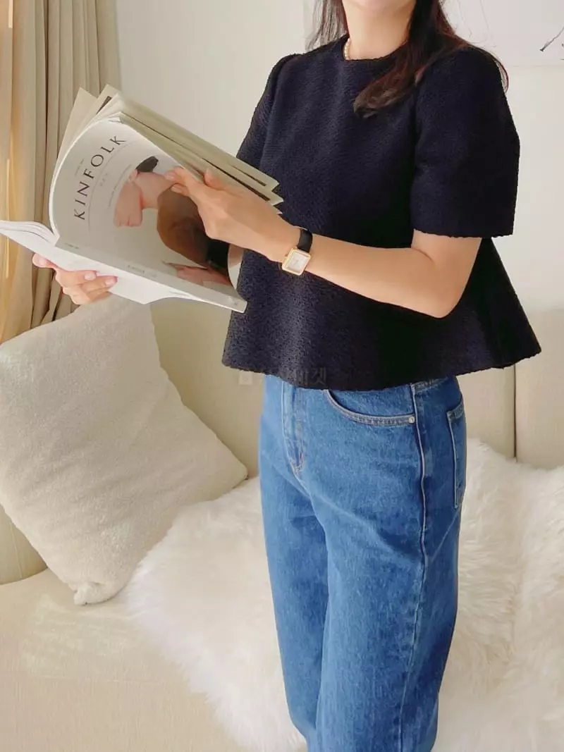 After Glow - Korean Women Fashion - #momslook - Twid Puff Blouse - 4