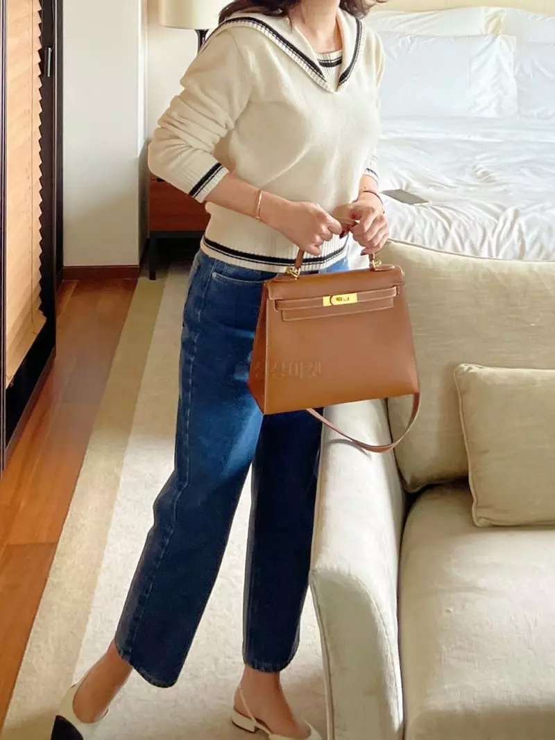 After Glow - Korean Women Fashion - #momslook - Cash Sailor Knit Tee - 4