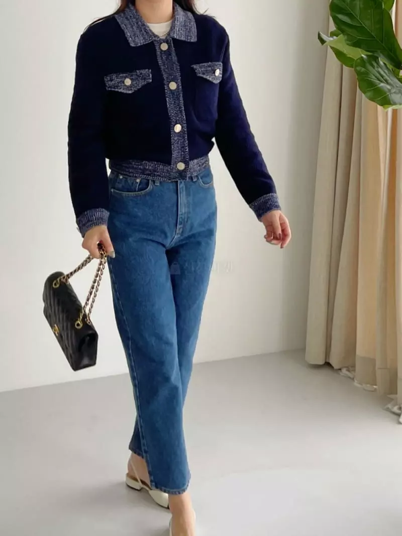 After Glow - Korean Women Fashion - #womensfashion - Denim Knit Cardigan - 11