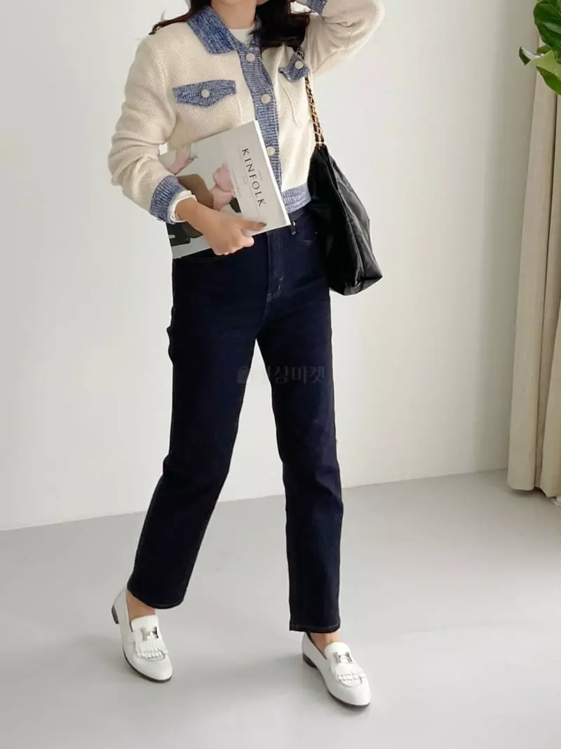 After Glow - Korean Women Fashion - #womensfashion - Denim Knit Cardigan - 9