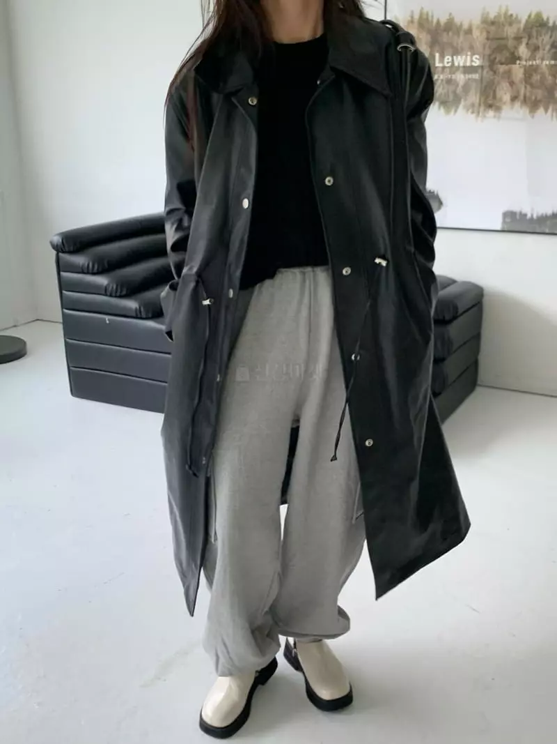 Alike - Korean Women Fashion - #momslook - Leather Long Coat - 2