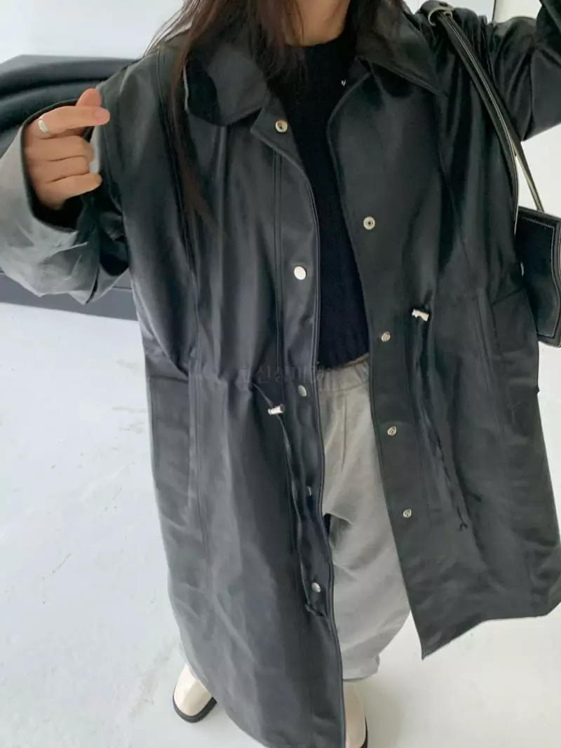 Alike - Korean Women Fashion - #womensfashion - Leather Long Coat - 4