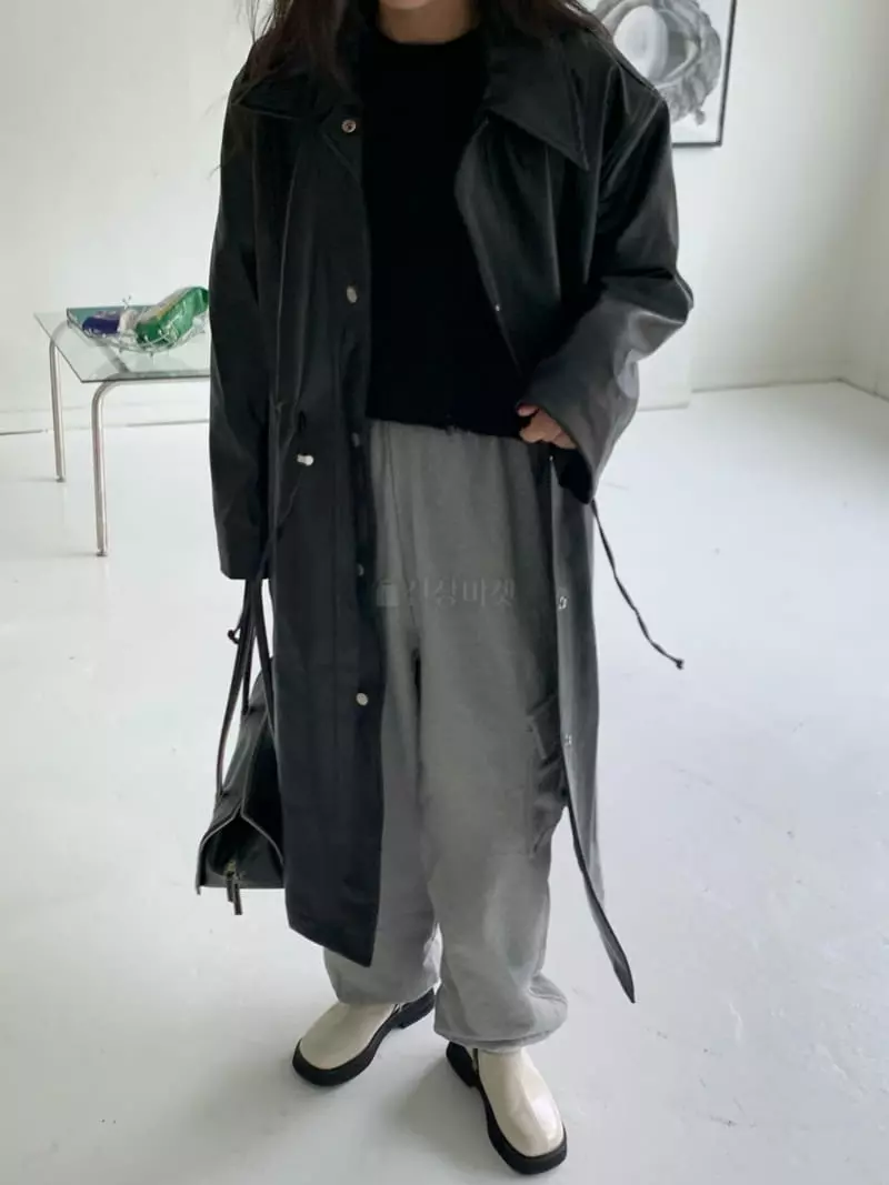 Alike - Korean Women Fashion - #momslook - Leather Long Coat - 8