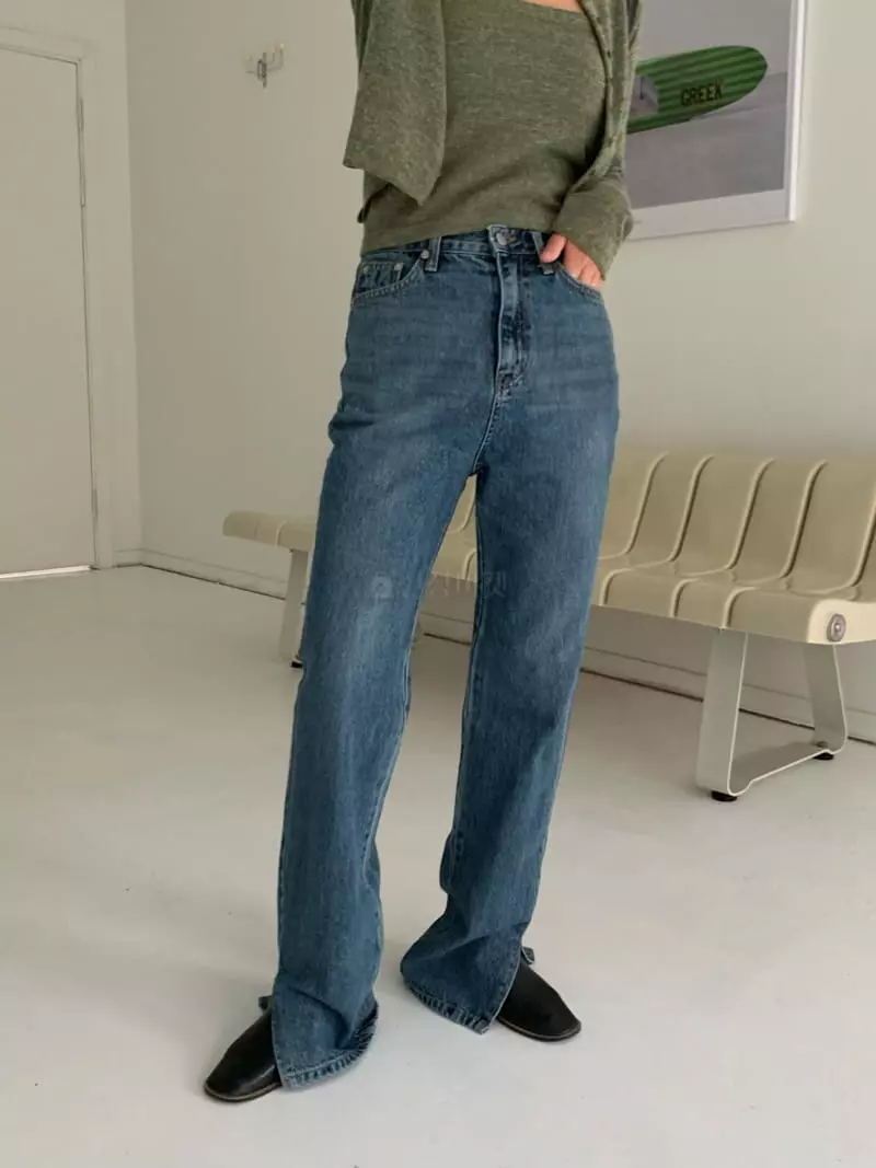 Alike - Korean Women Fashion - #momslook - Slit Long Jeans