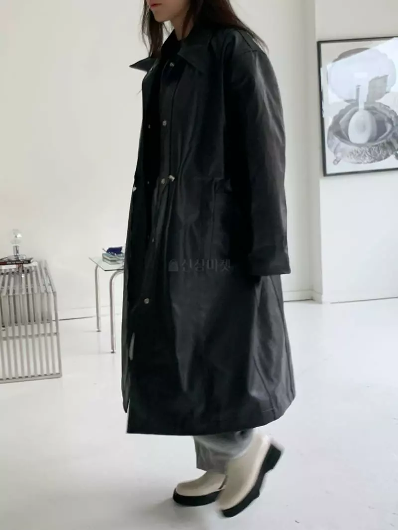 Alike - Korean Women Fashion - #womensfashion - Leather Long Coat - 5