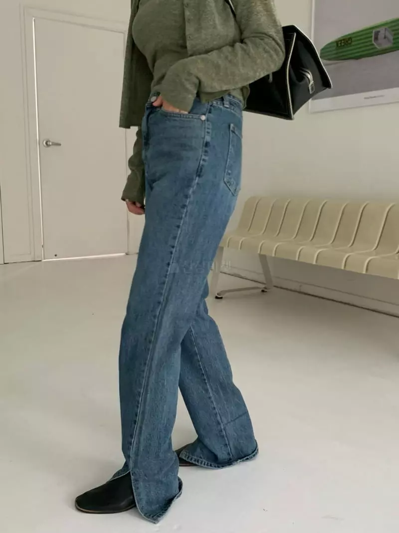 Alike - Korean Women Fashion - #womensfashion - Slit Long Jeans - 6