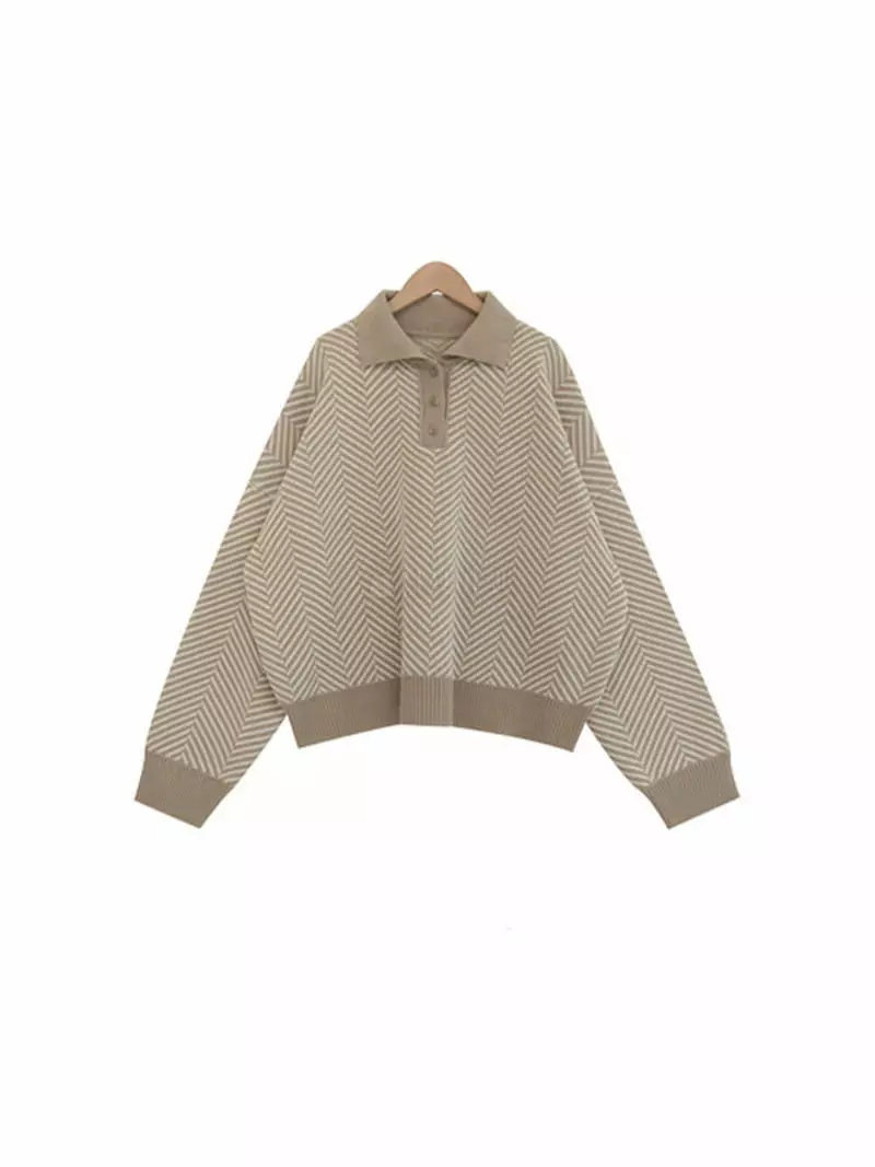 All Vibe - Korean Women Fashion - #momslook - Herringbone Colar Loose Knit Tee - 11