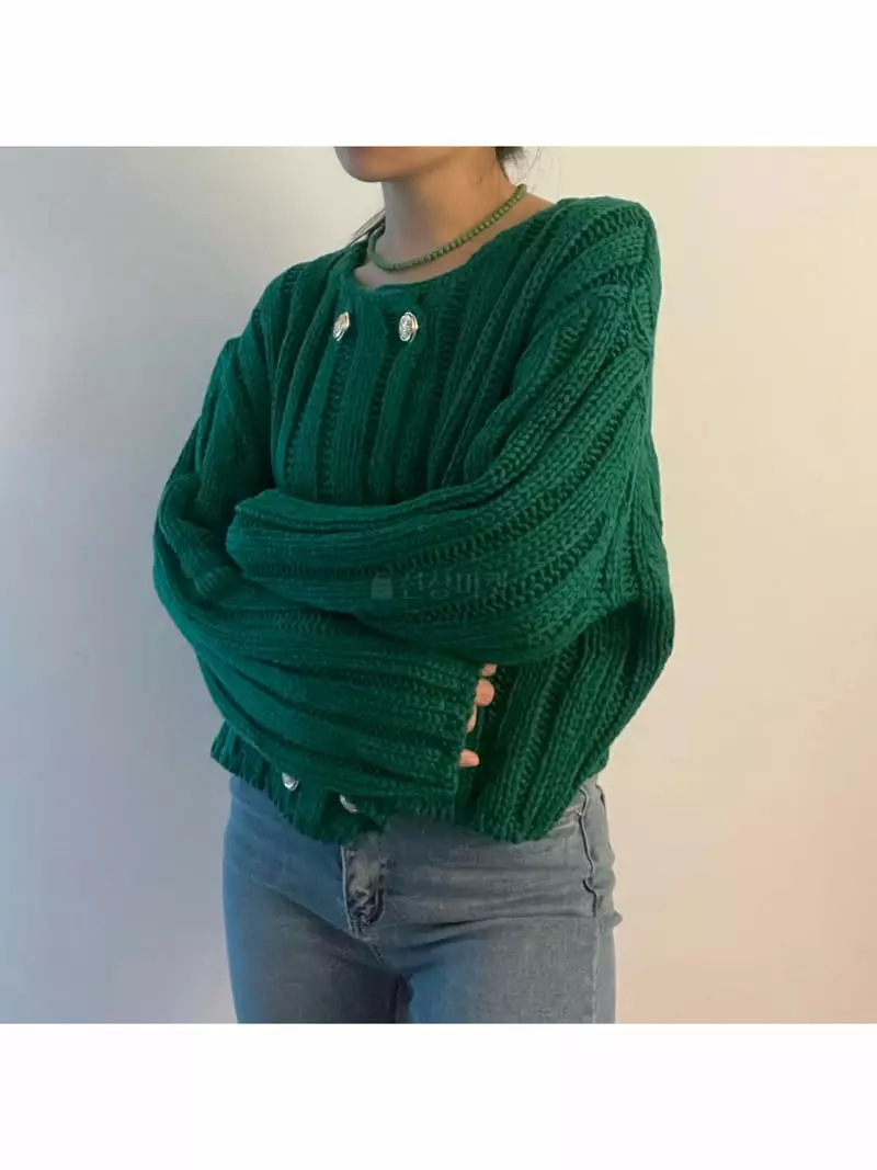 All Vibe - Korean Women Fashion - #momslook - Double Gold Knit Cardigan - 11