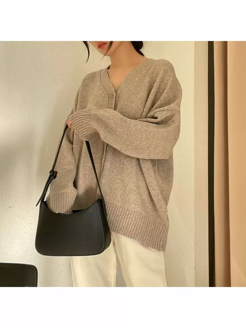 All Vibe - Korean Women Fashion - #thatsdarling - Lamps Over Fit Knit Cardigan - 7