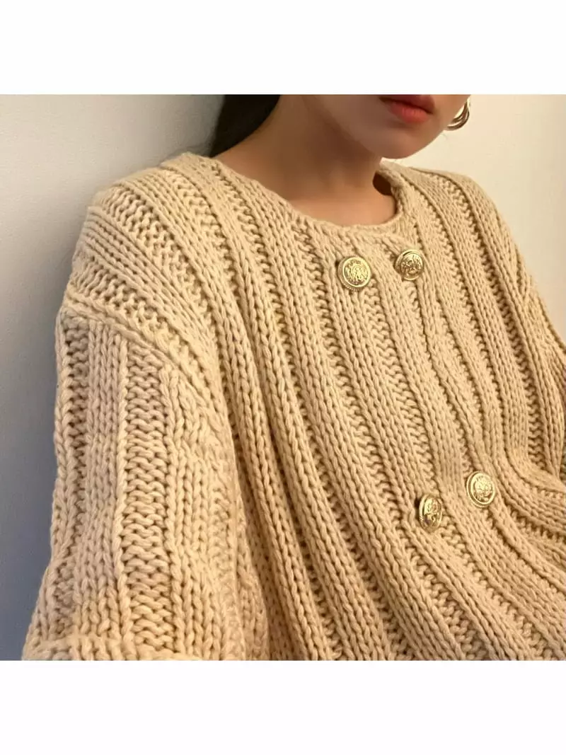 All Vibe - Korean Women Fashion - #thatsdarling - Double Gold Knit Cardigan - 5