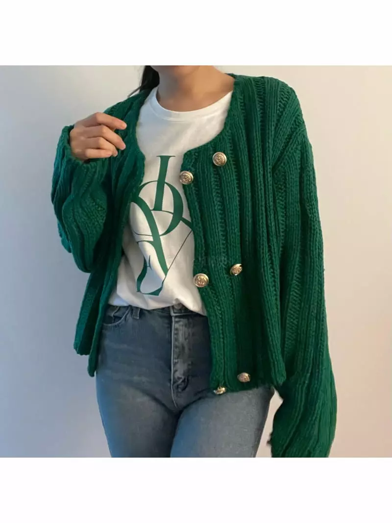 All Vibe - Korean Women Fashion - #thelittlethings - Double Gold Knit Cardigan - 6