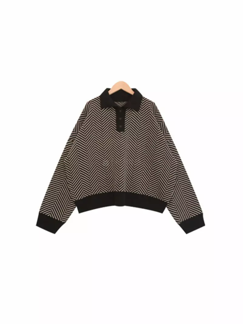 All Vibe - Korean Women Fashion - #womensfashion - Herringbone Colar Loose Knit Tee - 10