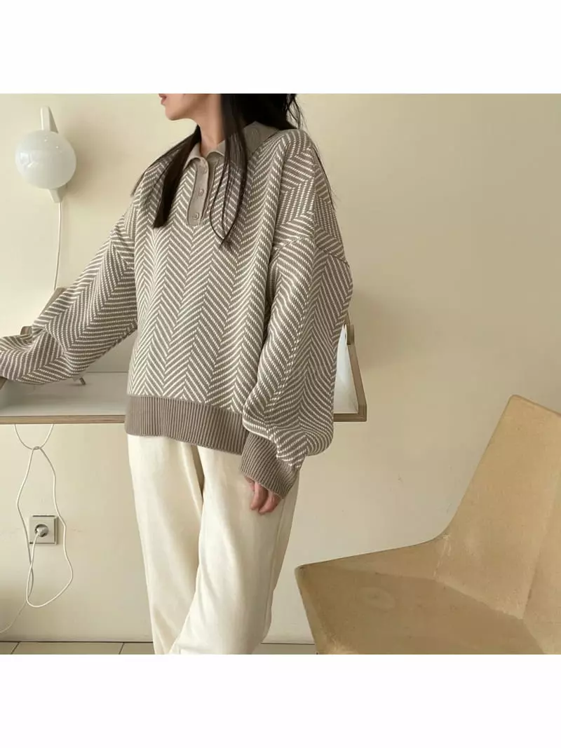 All Vibe - Korean Women Fashion - #womensfashion - Herringbone Colar Loose Knit Tee - 6