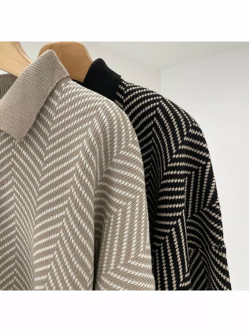 All Vibe - Korean Women Fashion - #womensfashion - Herringbone Colar Loose Knit Tee - 8