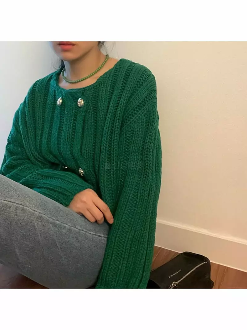 All Vibe - Korean Women Fashion - #womensfashion - Double Gold Knit Cardigan - 12