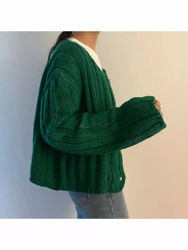 All Vibe - Korean Women Fashion - #womensfashion - Double Gold Knit Cardigan - 8