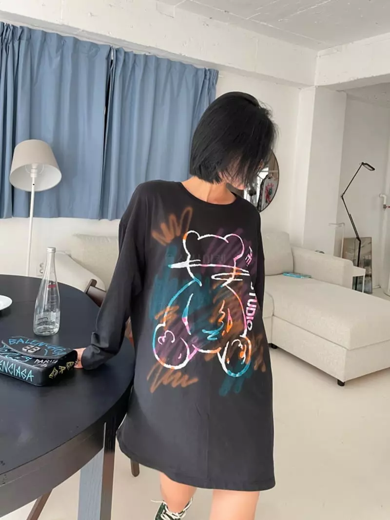Almond Pepe - Korean Women Fashion - #vintageinspired - Pepe Bear Tee - 3