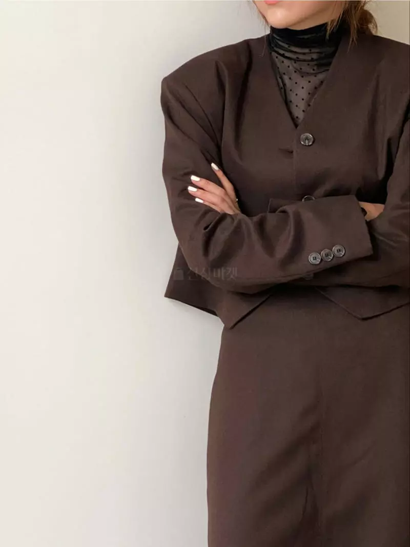 Analog Beige - Korean Women Fashion - #momslook - Herringbone No Collar Jacket - 10