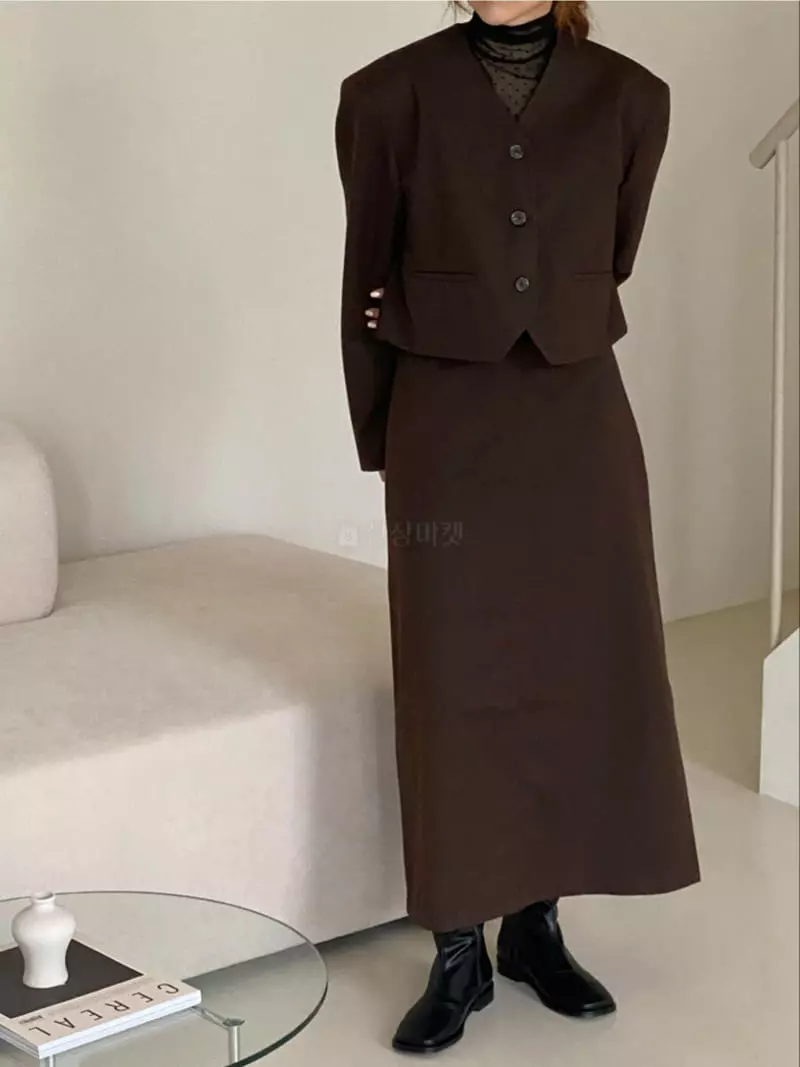 Analog Beige - Korean Women Fashion - #momslook - Herringbone No Collar Jacket - 12