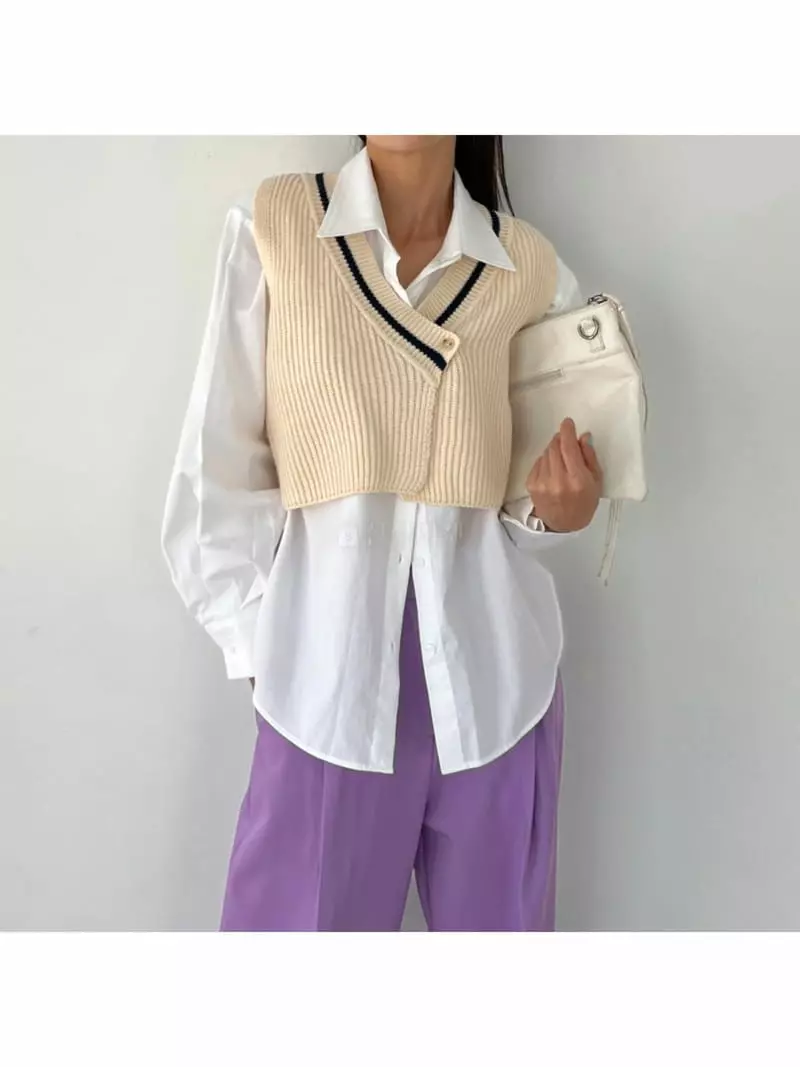 Analog Beige - Korean Women Fashion - #womensfashion - Pad Shirt - 4