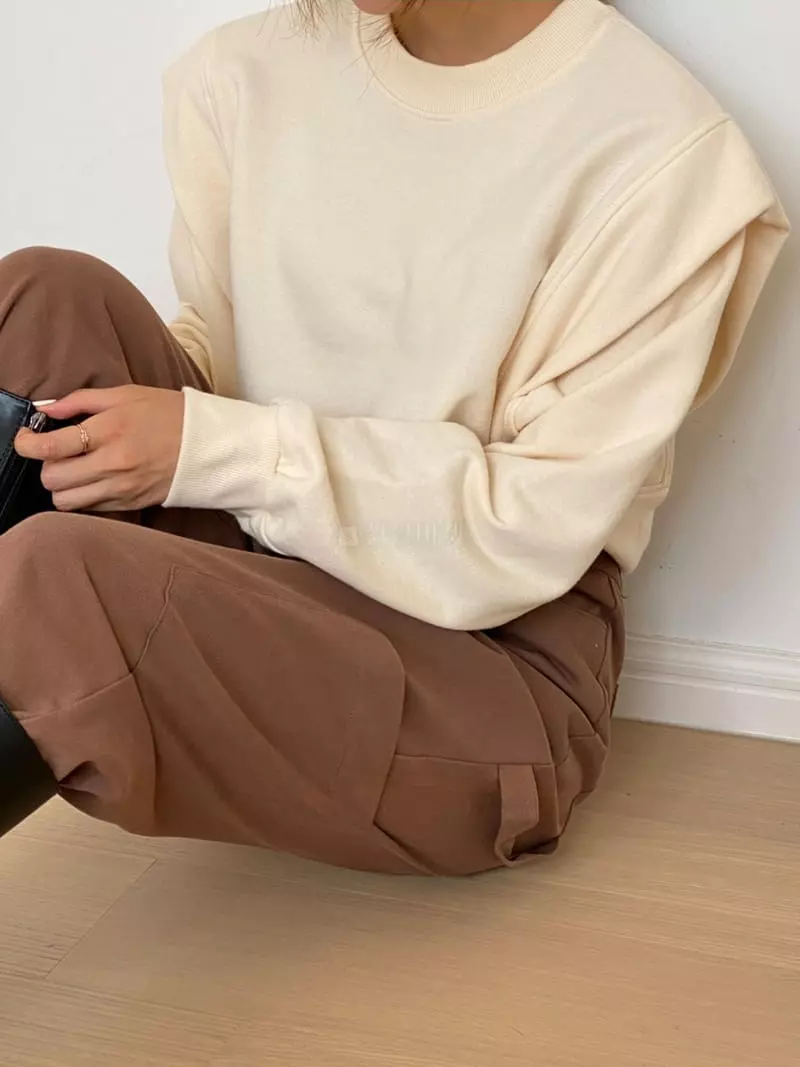 Analog Beige - Korean Women Fashion - #momslook - Slit Sweatshirt - 2