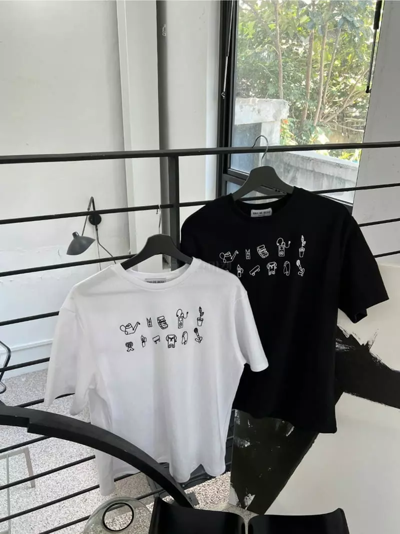 Analog Beige - Korean Women Fashion - #momslook - Embroidery Tee - 3