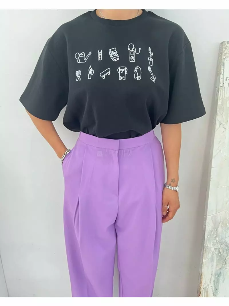 Analog Beige - Korean Women Fashion - #momslook - Embroidery Tee - 9