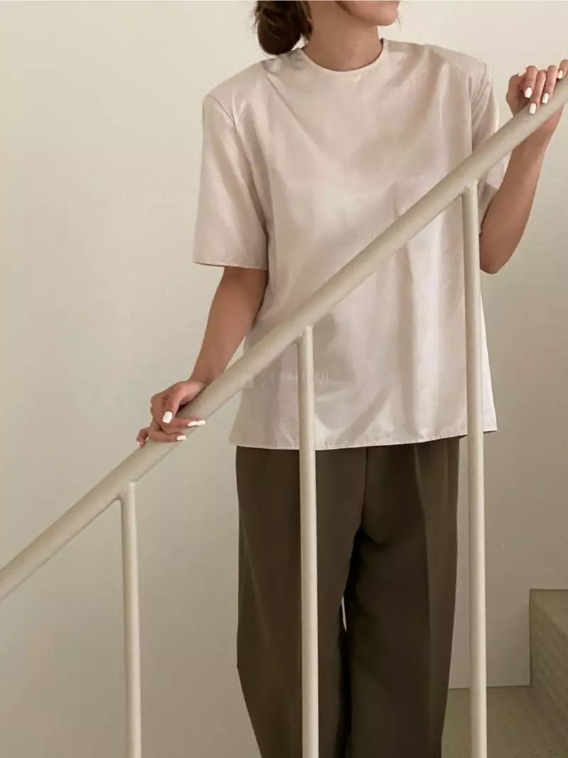 Analog Beige - Korean Women Fashion - #momslook - Silk Pad Tee - 12