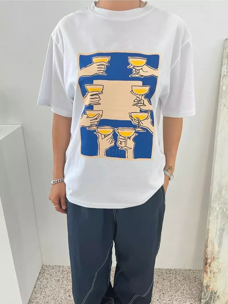Analog Beige - Korean Women Fashion - #restrostyle - Paint Short Sleeves Tee - 4