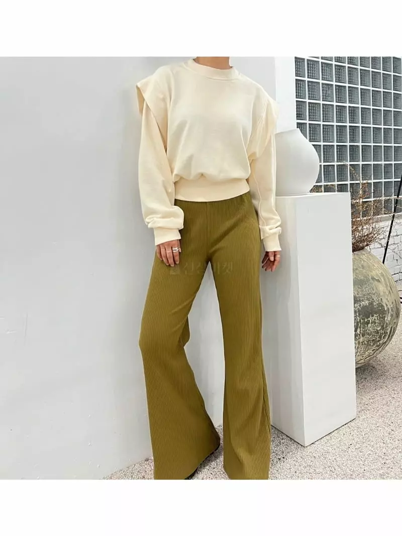 Analog Beige - Korean Women Fashion - #romanticstyle - Rib Banding Pants