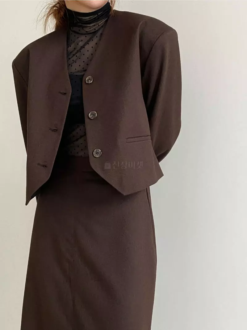 Analog Beige - Korean Women Fashion - #shopsmall - Herringbone No Collar Jacket - 3