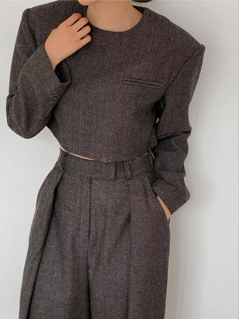 Analog Beige - Korean Women Fashion - #shopsmall - Hearringbone Blouse