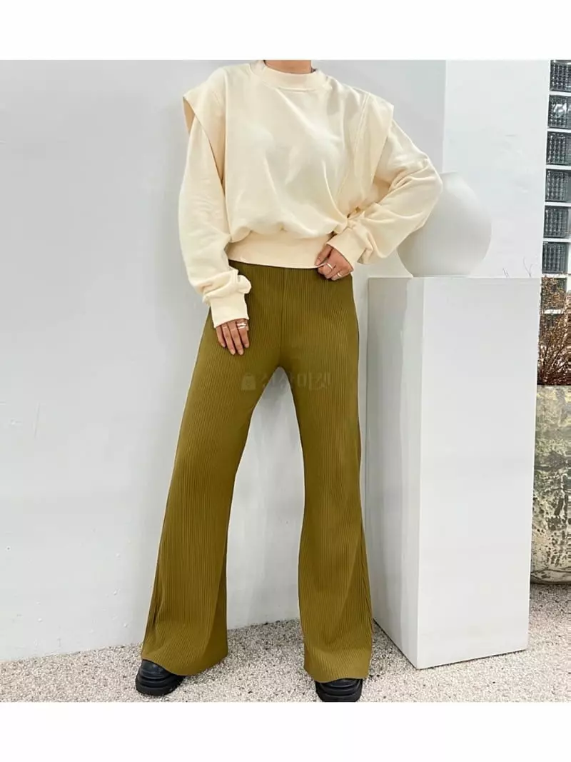 Analog Beige - Korean Women Fashion - #shopsmall - Rib Banding Pants - 2