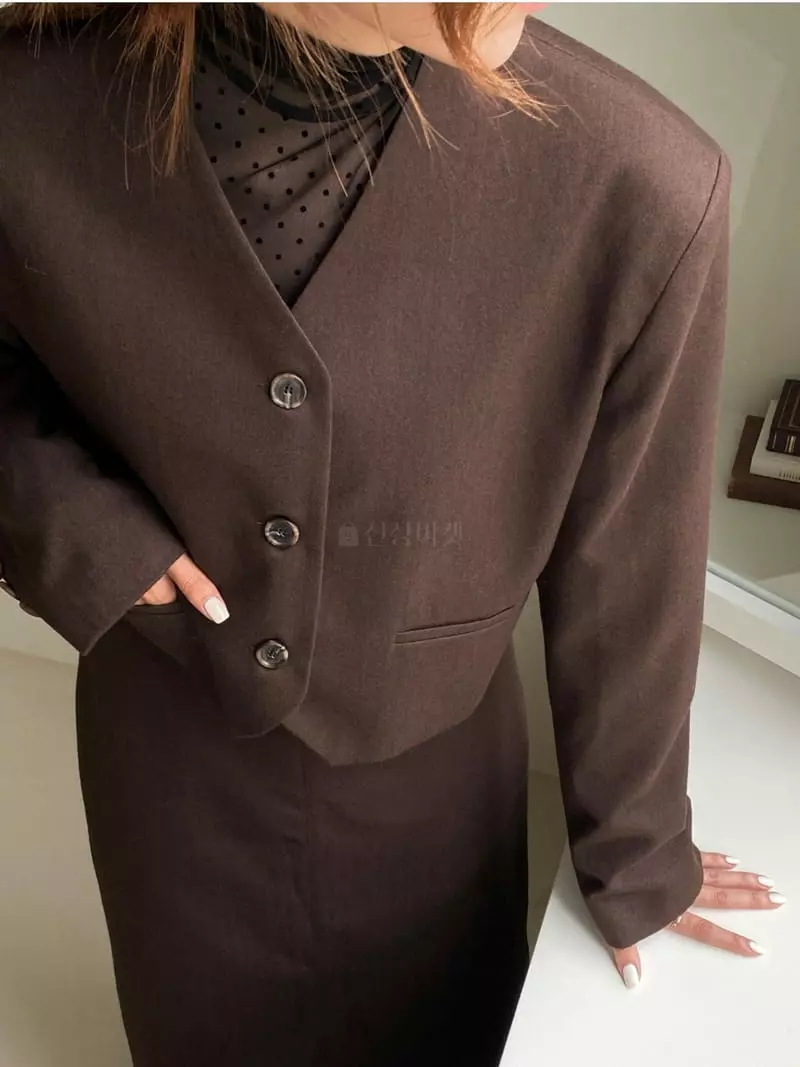 Analog Beige - Korean Women Fashion - #shopsmall - Herringbone No Collar Jacket - 4